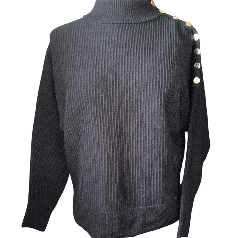 T Tahari sweater mock turtleneck cuffed wrists/waist button decor Sz XSmall NWT